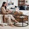 Round Lift Top Coffee Table Hidden Storage Shelf Pet Friendly Scratchproof Wood