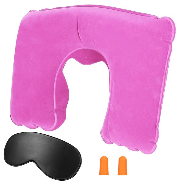 Travel Pillow Inflatable U Shape Neck Pillow Neck Support Head Rest Office Nap Car Airplane Cushion - Pink