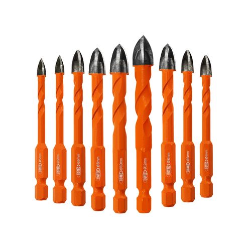 BGTEC Masonry Drill Bits Set - 5mm*2/6mm*4/8mm*2/10/12mm Tungsten Carbide Tip Tile Drill Bit Set for Ceramic Tile, Brick Wall, Concrete, Wall Mirror, Glass, Plastic and Wood Hex Shank.