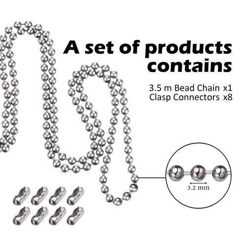 HESSION Pull Chain Extension for Ceiling Fans and Light Fixture Ceiling Fan Pull Chain 137 Inch Long Stainless Steel Bead Chain With 8 Matching Connectors Silver