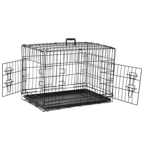 Durable Folding Metal Dog Crate Double Doors Pet Dog Crates Black Dog Cage 30"