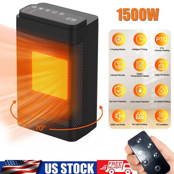 Space Heater 70° Oscillating 1500W Electric Ceramic Tower Heater with Remote