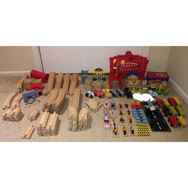 Kid Craft / IKEA Wooden Train Set Over 100 Pieces In All