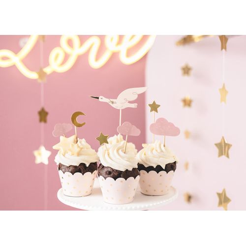 Cake Decoration Birthday Girl Cake Topper Cake Decoration Baby Party Stork Stars Clouds Moon Birthday Cake Decoration Baby Shower Cake Topper Pink
