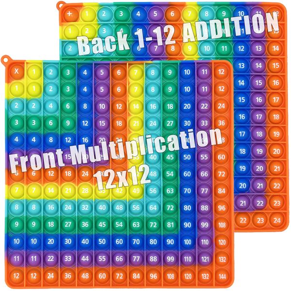 PETBSNVB Multiplication 12x12, Addition 1-12, Math Fidget Popper, Learn Multiplication, Addition with Pop Fidget Toy, Learning tools for students and Children, Bubble Sensory Rainbow (Rainbow-Red)