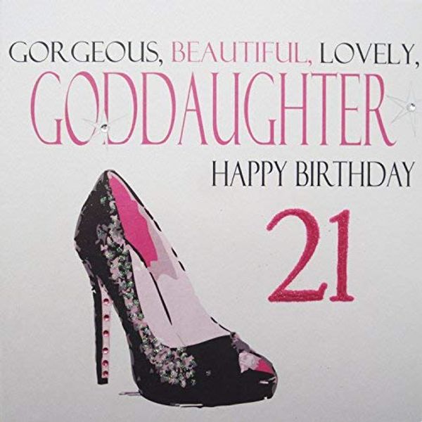 White Cotton Cards Handmade Gorgeous, Beautiful, Lovely, Goddaughter Happy 21" Neon Range Code 21st Birthday Card, N322-21