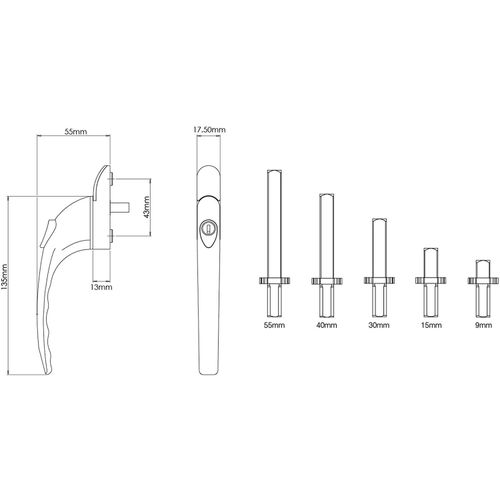 White - UPVC Universal Inline Espag Lockable Window Handle Smart Spindle