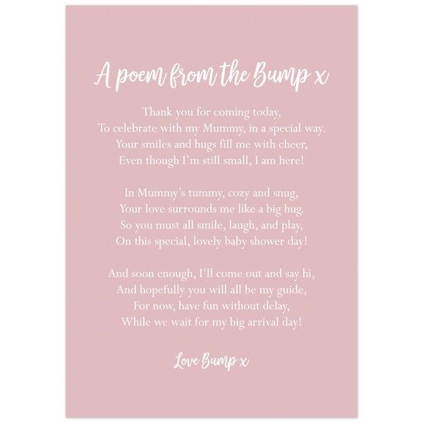 Manta Makes Baby shower decorations, a cute poem from the bump baby shower table decorations, baby shower decorations for boy or girl, baby shower games (Baby pink)