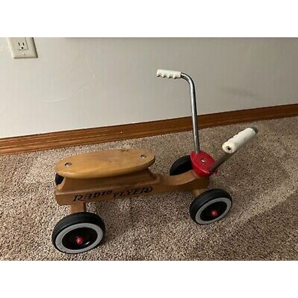 Vintage Radio Flyer Wood Toddler Scooter Ride On Toy Handlebar Grips Great Cond