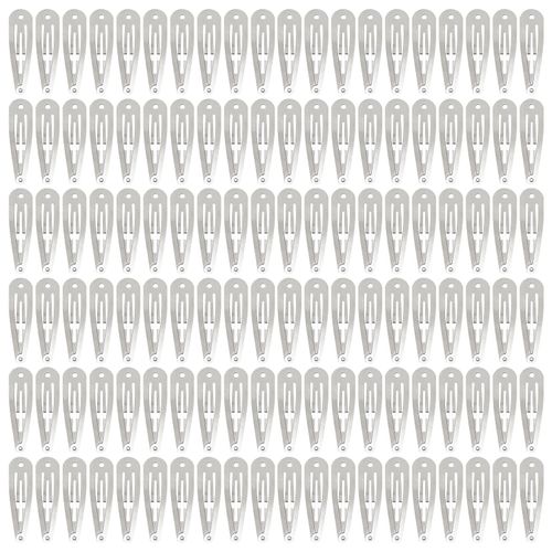 Cinaci Pack of 120 Bulk Plain Craft DIY Silver Metal 5 cm Snap Hair Clips with Hole Hair Pins for Women, Girls, Babies, Toddlers, Children, Teenagers Hair Accessories
