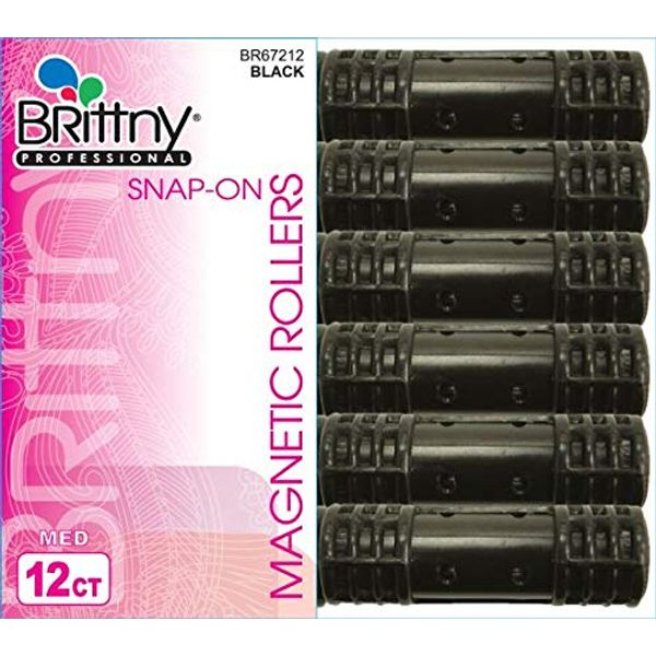 Brittny Snap-On Magnetic Rollers - Black 12 Count Medium (Pack of 3)