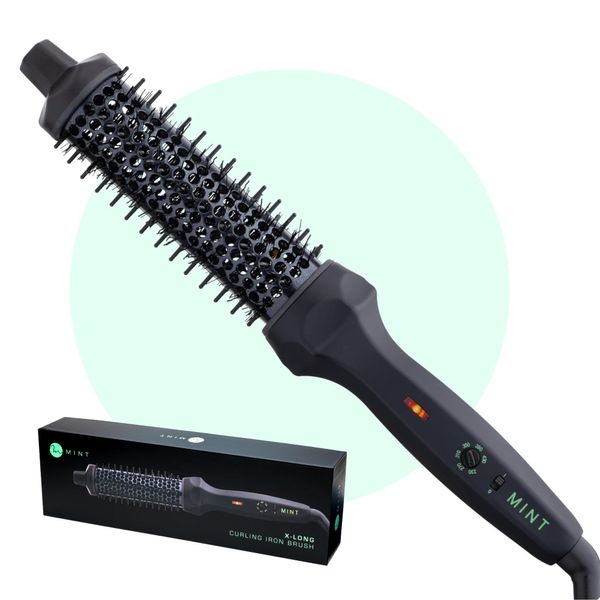 MINT 1.3 Inch Thermal Brush for Effortless Curls, Volume & Waves | 230-430°F 2-Heater Ceramic Curling Iron Brush Creates Long-Lasting Styles | Heated Round Brush Styler | NOT A BLOW DRYER