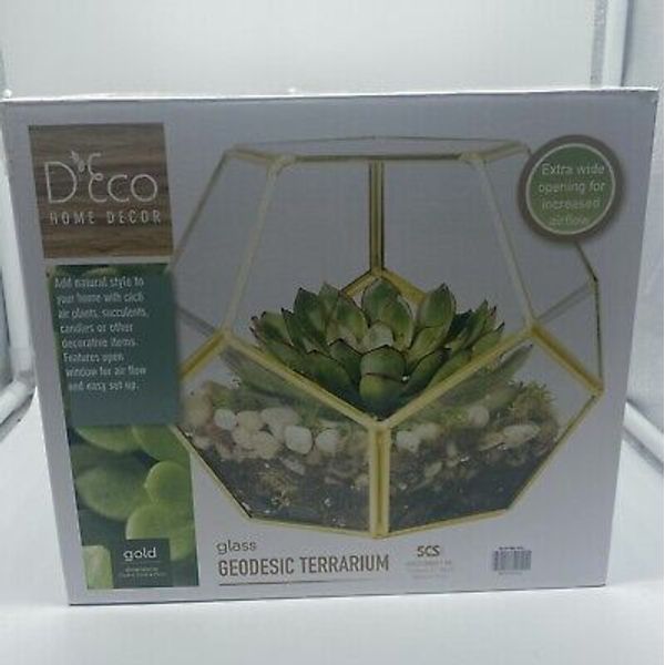 Open Box Deco Home Decor Glass Geodesic Terrarium Gold 21cmx21cmx21cm