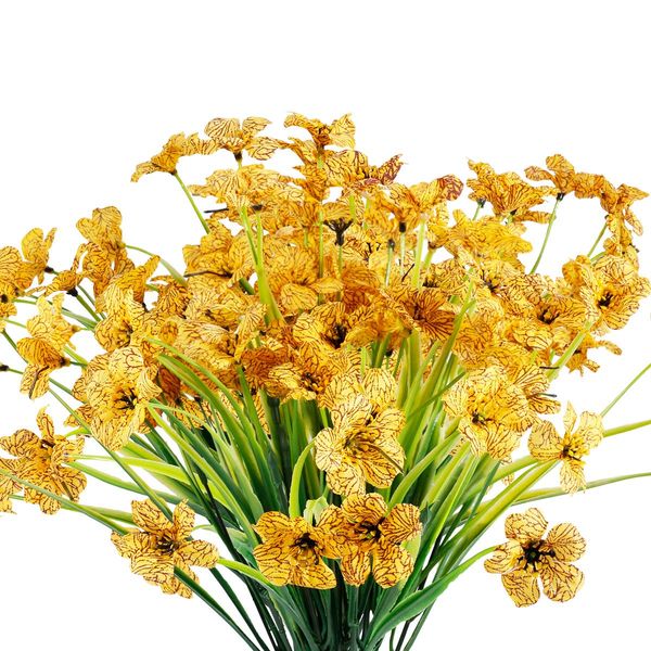 JEMONG 12 Bundles Artificial Flowers Outdoor UV Resistant Flowers No Fade Faux Plastic Plants Garden Porch Window Box Decorating (Yellow)