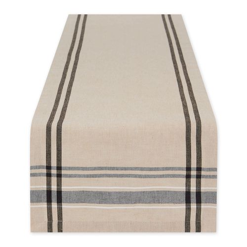 DII French Stripe Dining Table Collection Farmhouse Style Table Runner, 14x108 Inches, Taupe/Black