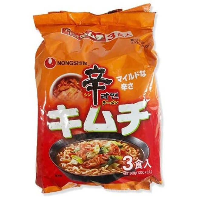 Korean Food Nongshin Japan Spicy Ramen Kimchi Bag, 4.2 oz (120 g) x 3