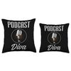 Sleek Podcast Diva Microphone Enthusiast Graphic Throw Pillow