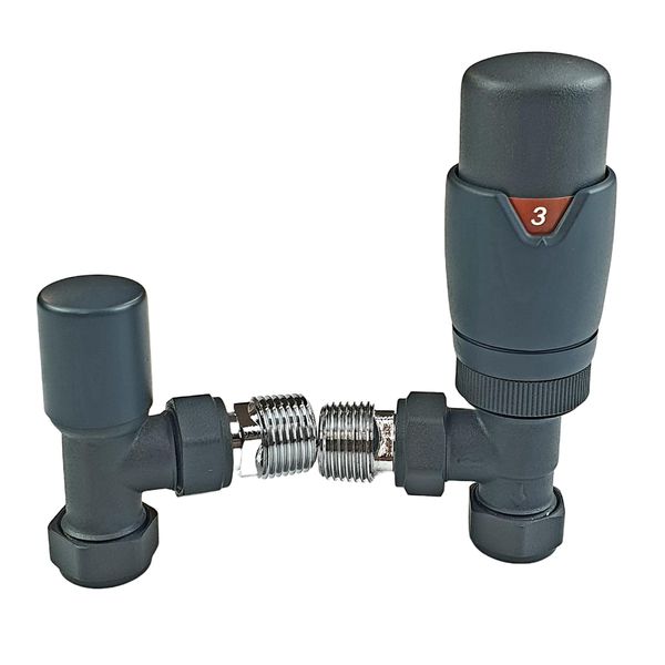 Greenedhouse Oslo Anthracite TRV Angled Designer TRV Thermostatic Radiator & Towel Rail Valve Radiator Towel Heater Valve, 1/2'' - 15mm
