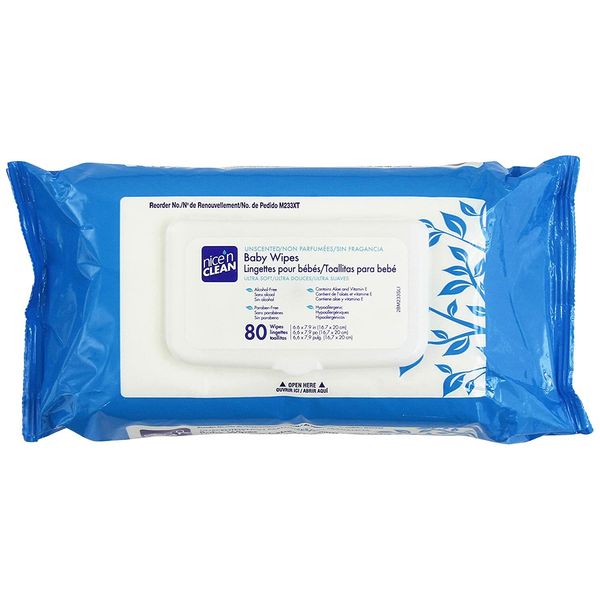Nice 'N Clean Baby Wipes Unscented, Hypoallergenic, 80Wips