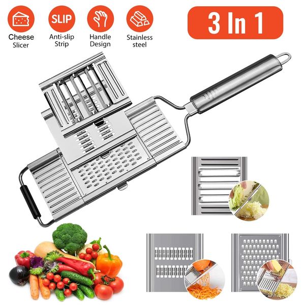 3 in 1 Stainless Steel Cheese Grater Vegetable Fruit Cutter Food Slicer Kitchen