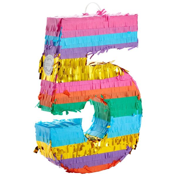 BLUE PANDA Rainbow Number 5 Pinata for 5th Birthday Party Decorations, Fiesta, Cinco de Mayo Celebration (Small, 12 x 16.5 x 3 Inches)