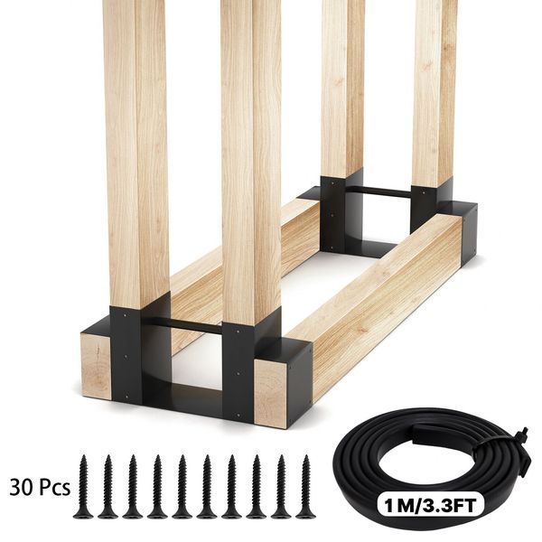 2 PACK Outdoor Firewood Rack Brackets Kit Adjustable Fireplace Log Storage Rack
