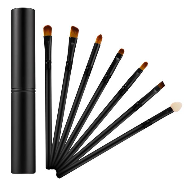 WLLHYF 7PCS Mini Eye Makeup Brush Set Travel Portable Eyeshadow Brush Set Apply Eyeshadow Eyeliner Eyebrow Brush Lip Cosmetic Brush Makeup Tools (Black)