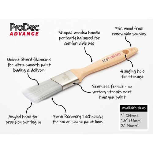 ProDec Advance ABPT074 Ice Fusion Cutting In Trade Professional Synthetic Paint Brush for Sharp Edge Lines Painting with Emulsion, Gloss and Satin Paints on Walls, Ceilings, 1" 25mm, Beige