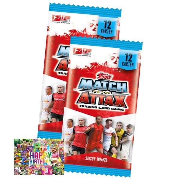 Bundle with Topps Match Attax Trading Cards - Bundesliga Cards - Season 2025 - Trading Cards - 2 Boosters + Exclusive Birthday Card