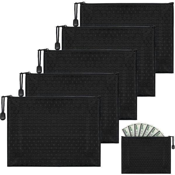 5 Stück Geldbeutel Geldtasche, Geldtaschen Banktasche, Oxford Dokumententasche mit Reißverschluss, Zipper Beutel, Kosmetiktasche Geldtasche für A5 Dokumente Geldmappe für Business, Haushalt, Schule