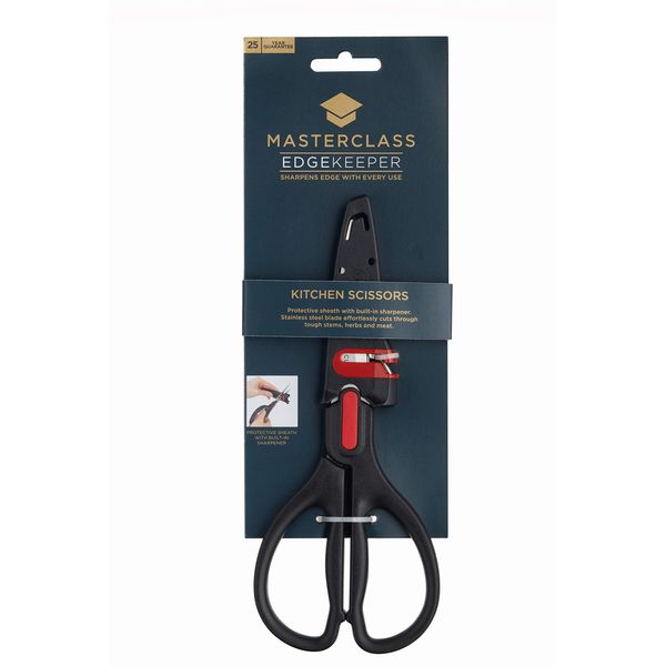 MasterClass EdgeKeeper Kitchen Scissors with Sharpener Sheath, Stainless Steel, 22cm (8.5"), Clam Packed, Black