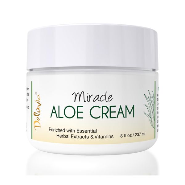 Deluvia Miracle Aloe Lotion, Aloe Vera Cream, Aloe Vera Moisturizer for Face and Body, Aloe Soothing Sun Cream, Aloe Vera Lotion, Aloe Cream and Face Moisturizer, Aloe Vera and Vitamin E Lotion - 8 oz