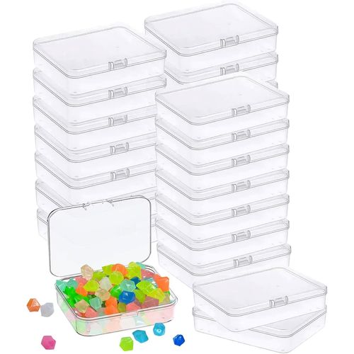 MFDSJ 48 Pcs Mini Plastic Storage Containers Box with Lid, 3.5x2.4 Inches Clear Rectangle Box for Collecting Small Items, Beads, Game Pieces, Business Cards, Crafts Accessories