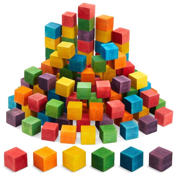 Bright Creations 100 Piece Wooden Blocks for Crafts, Colorful Small Cubes (6 Colors, 0.6 in)