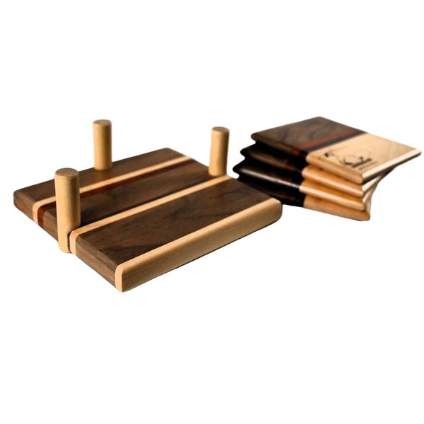 MPC Wooden Premium Coaster Set with Storage Base