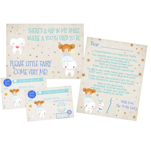 Tooth Fairy Letter Decoration Record Gift Set Keepsake Book (Blue)
