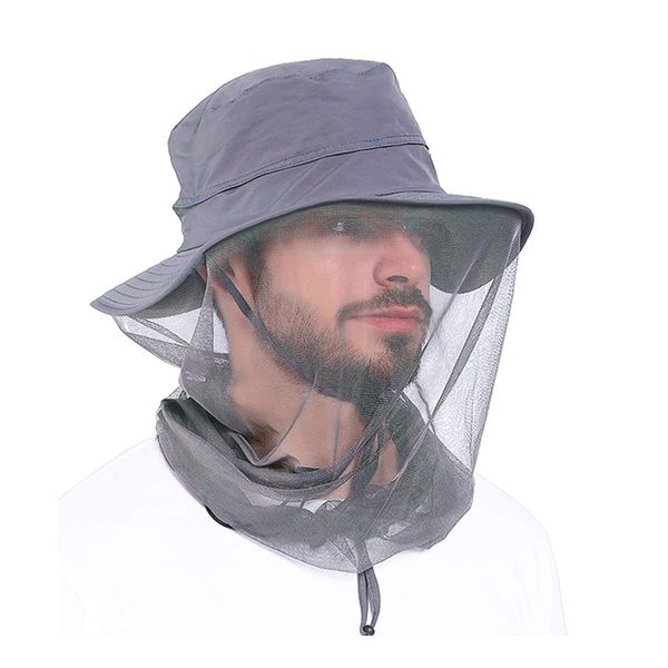 Head Net Hat - Safari Hat Sun Hat Bucket Hat Fishing Hat with Netting Net Mesh for Men/Women Dark Gray