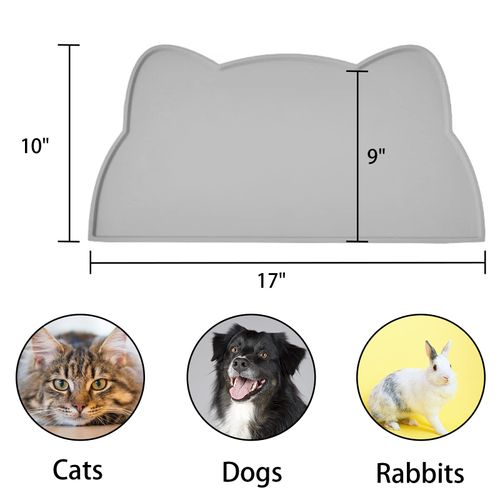 TOKAYIFE Cat Food Mat, Silicone Pet Feeding Mat for Floor Non-Slip Waterproof Dog Water Bowl Tray Cushion (17" x 10", Dark Gray)