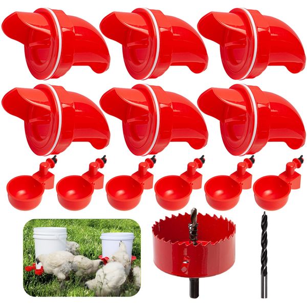 Gugull DIY Chicken Feeders No Waste, Automatic Chicken Feeders and Waterer Set, 6 pcs Poultry Feeder 6 Automatic Chicken Water Feeder, Rodent Proof Rain Proof Poultry Feeder Kit for