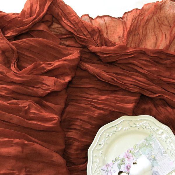 FEXIA Terracotta Cheesecloth Table Runner 35x120 Inches Red Rust Boho Gauze Table Runner Burnt Orange for Wedding Decor Reception Bridal Shower Centerpiece Engagement