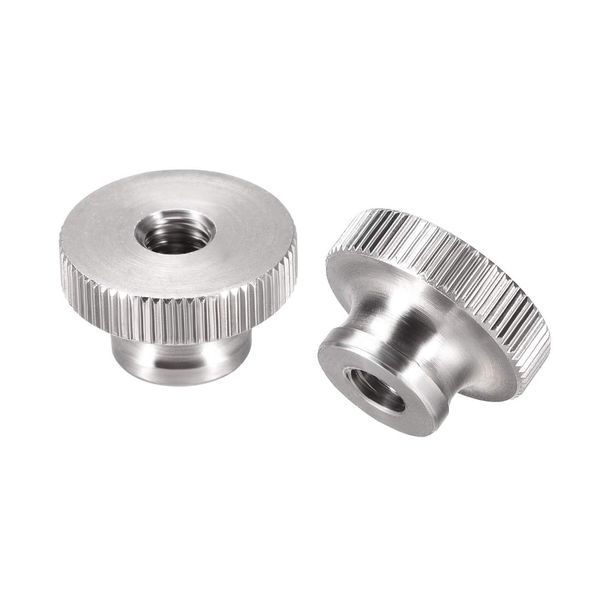 sourcing map Knurled Thumb Nuts, 2Pcs M6x1mm 304 Stainless Steel Round Knobs Fasteners for 3D Printer Parts, Silver Tone