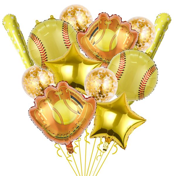 Softball Party Balloons,12pcs Softball Glove Foil Balloons, Balloons,Bat Balloons confetti balloons for Sports Theme Supplies Gender Reveal Baby Shower Decoration,Boys Girls Birthdays Party Supplies