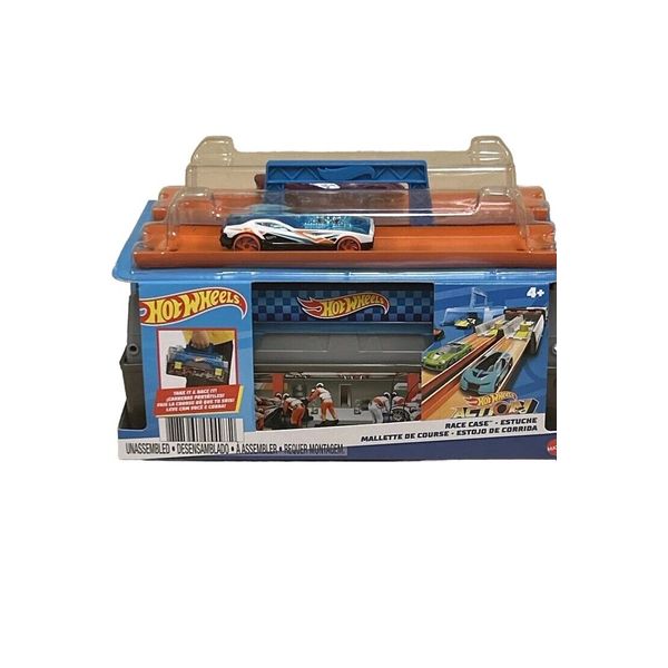 Hot Wheels Race Carry Case Track Set With 2 Hot Wheels Cars Dual Launcher