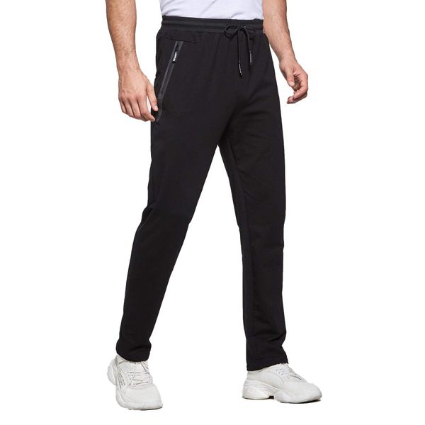 Tansozer Jogginghose Herren Baumwolle Trainingshose Sweatpants Männer Sporthose Herren Lang Fitness Hosen Herren Reissverschluss Taschen Ohne Bündchen Trackpants Schwarz XL