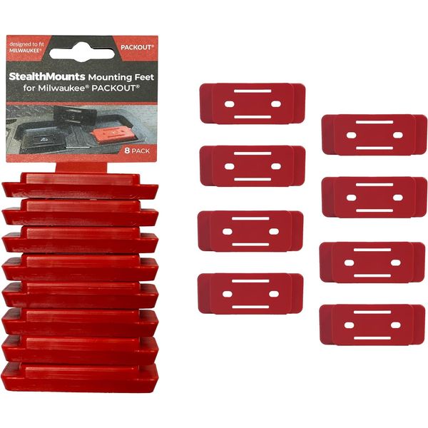 StealthMounts Packout Feet | Mounting Feet for Milwaukee Packout System - 8 Pack (Red)