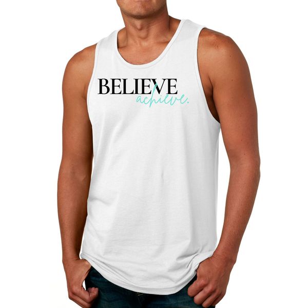 Mens Fitness Tank Top Graphic T-shirt Believe and Achieve - White / M