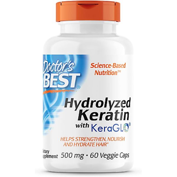Doctor's Best Hydrolyzed Keratin Keraglo, Strengthen Nourish Hydrates Hair, 60ct