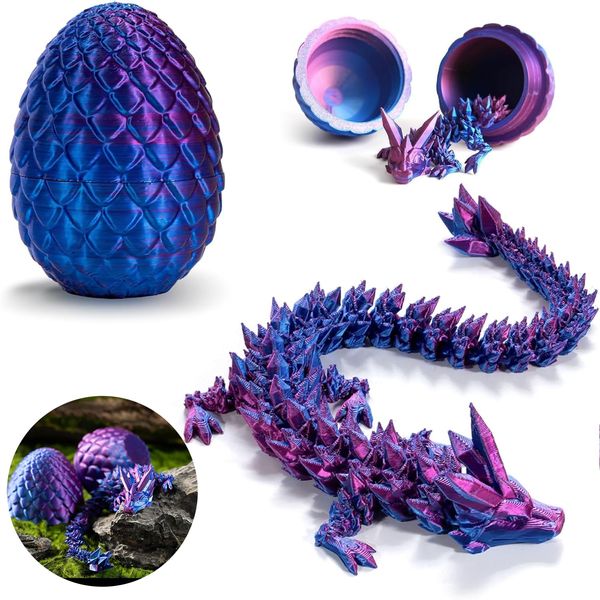 AMLL 3D Printed Dragon, Dragon Fidget Toy,Full Articulated Dragon Crystal Dragon with Dragon Egg, Crystal Dragon Fidget Toys, Home Office Executive Desk Toys