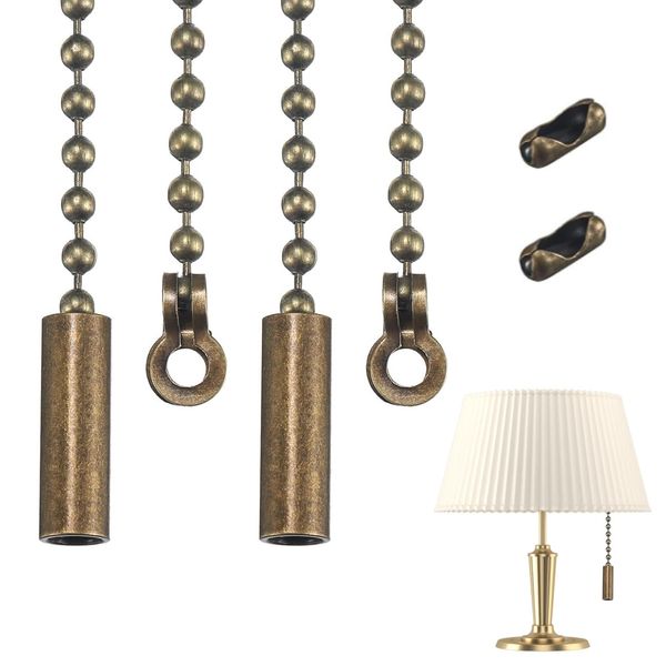 2 Pcs Bathroom Light Pull Cord, Light Switch Pull Cord, Decorative Pull String Ornament Extension Chains for Ceiling Light Lamp Fan Chain Extender (Bronze & Silver) (Coppery Silver)