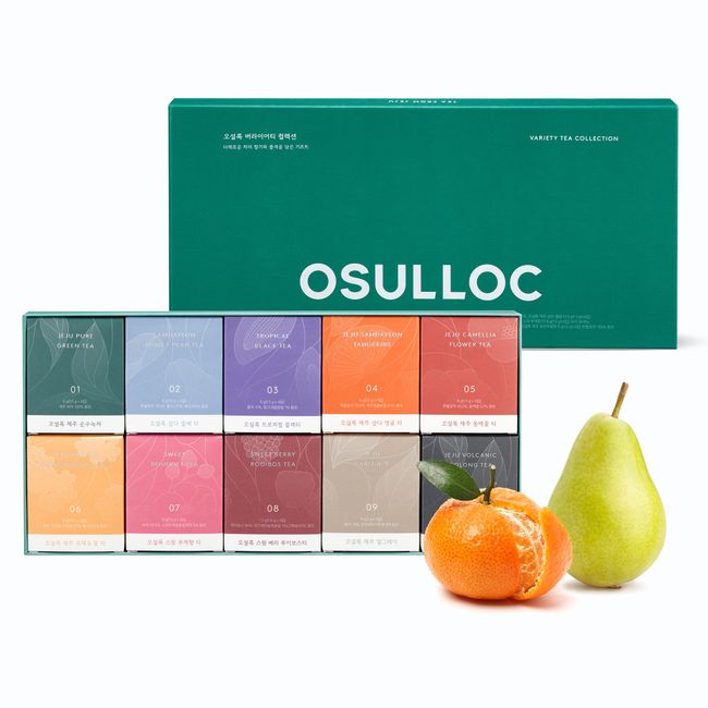 OSULLOC Premium Tea Collection (40 count, 10 flavors x 4 ea), Valentine gift box - Carefully Curated Tea Sampler, Premium Organic Pure & Blended Tea from Jeju